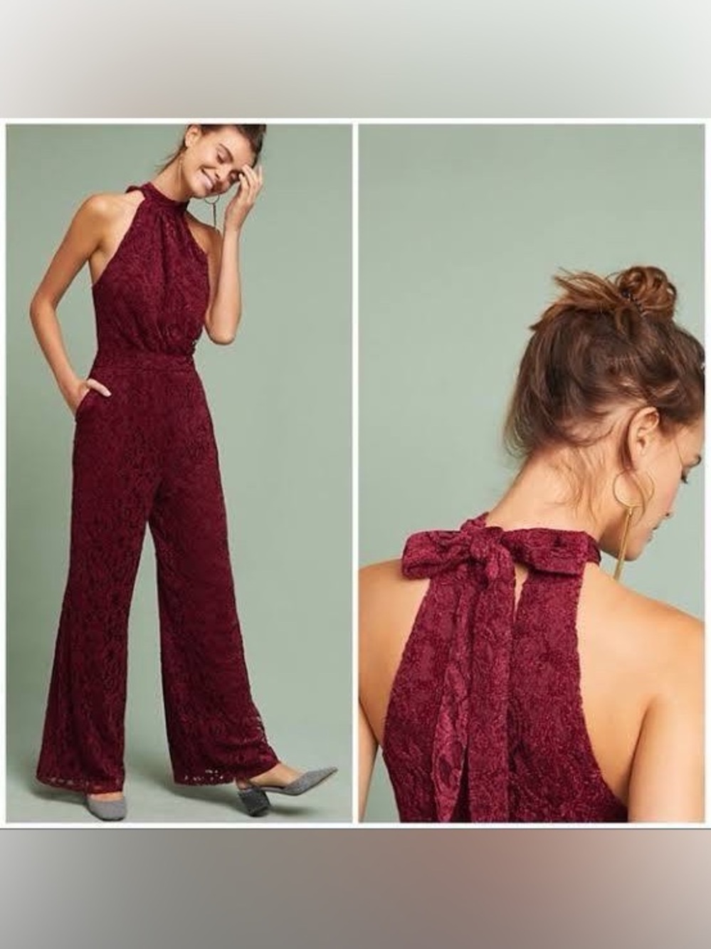 Anthropologie Ett:twa "Aida" Halter Lace Jumpsuit
